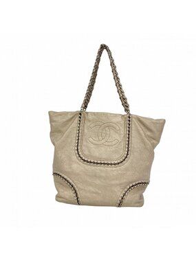 Chanel Chain Tote Leather Brown Silver